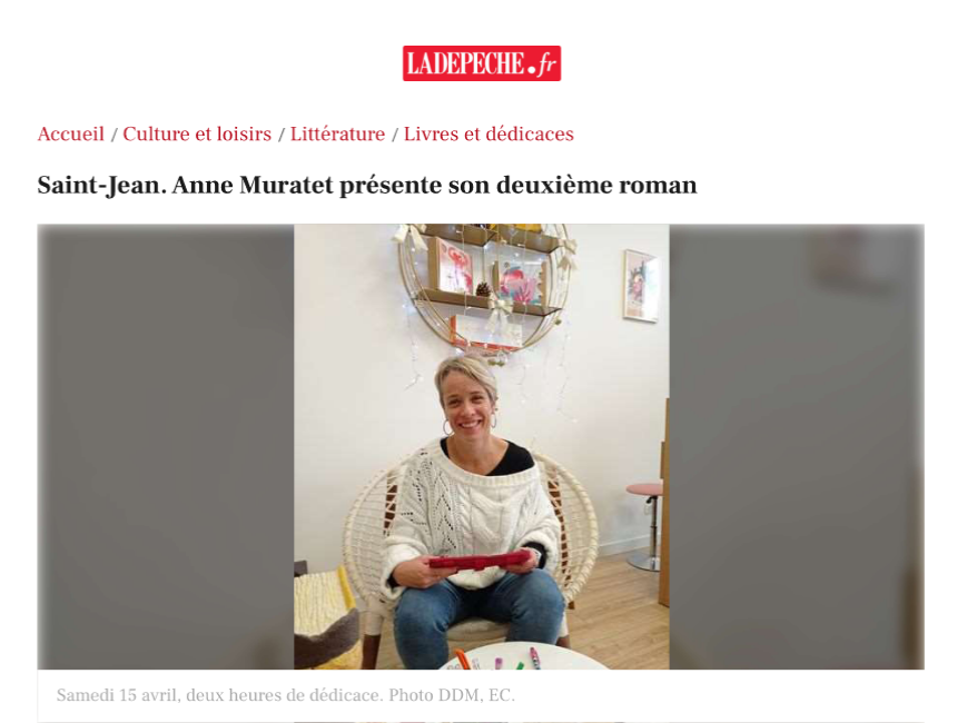 Article LA DEPECHE - Anne Muratet présente son deuxième roman